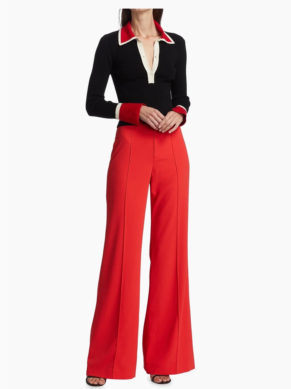 Alice + Olivia Dylan Bright Poppy 6 High-Waist Wide-Leg pintucks zipper Trouser